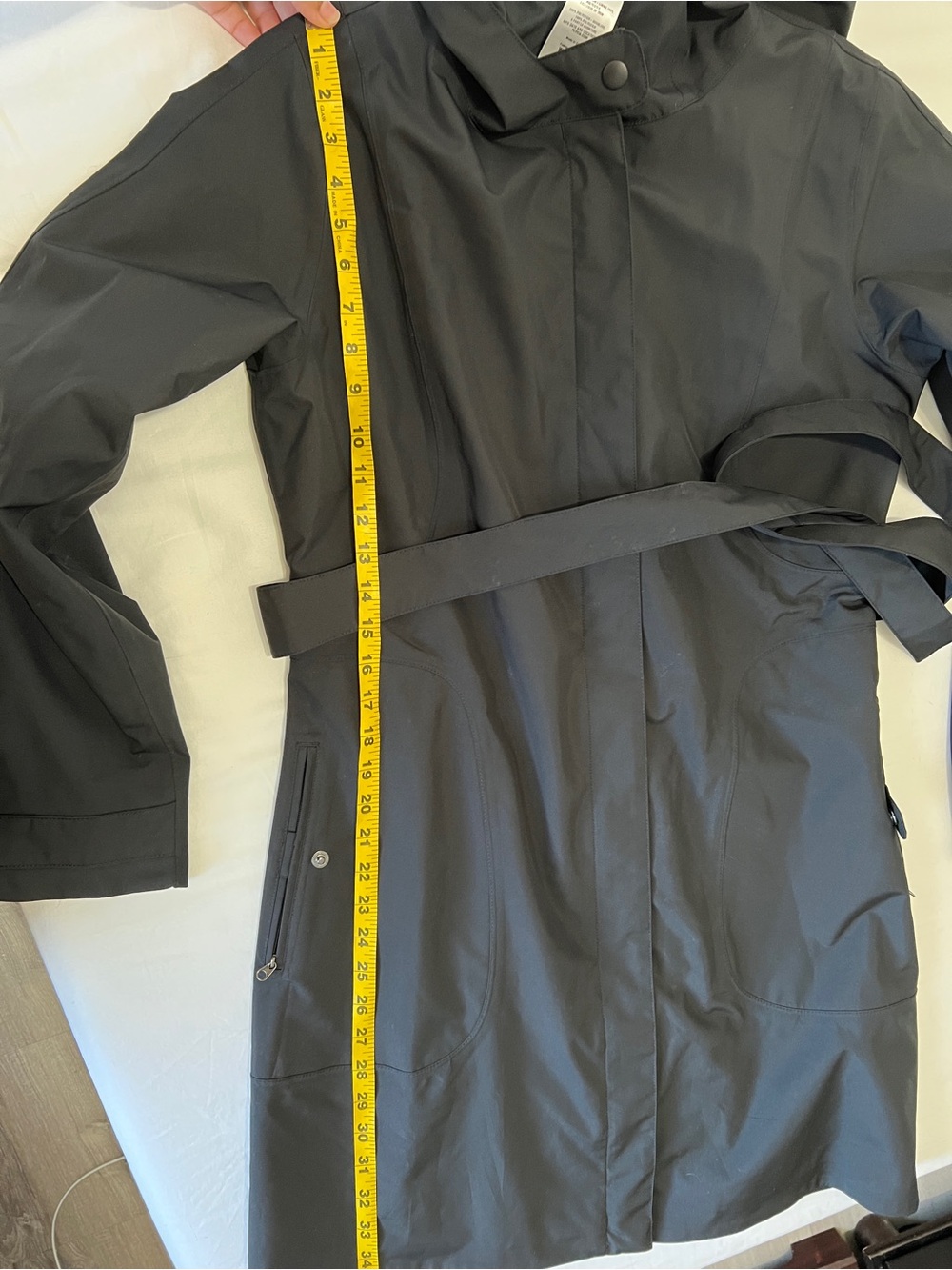 Patagonia Black Hooded Belted Trench Coat - Picture 6 of 9